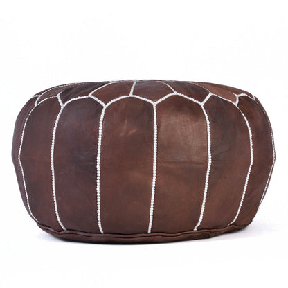 Brown Hand-stitched Embroidery Genuine Leather Ottoman Pouf